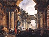 Hubert Robert Wall Art - Imaginary View of the Grande Galerie in the Louvre in Ruins